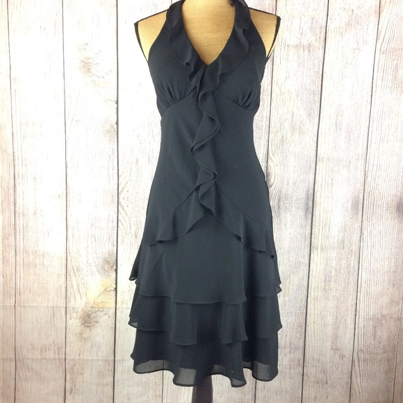 Signature by Sangria Dresses & Skirts - Signature Black Ruffle Tie Neck Halter Dress Sz 8